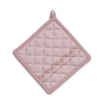Quadratischer Topflappen in Nougat mit Rautensteppung und Aufhängeschlaufe