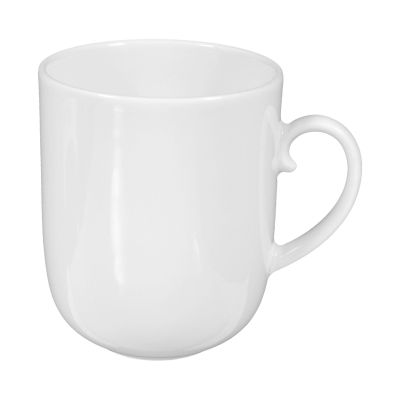 Becher in Weiß. Sichtbare Merkmale: hoch, zylindrisch und mit rundem Henkel. Darstellung: schräge Ansicht mit Henkel.