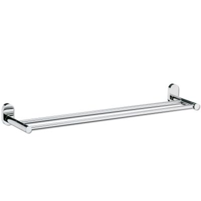 Gerade Handtuchstange in Silber glänzend mit zwei runden Wandhalterungen und parallelen Stangen