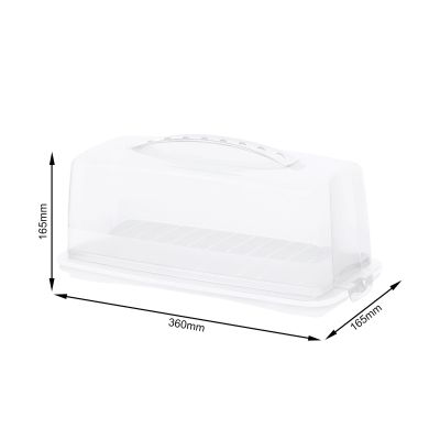 Butterdose mit transparenter Haube und eingezeichneten Abmessungen des Produkts