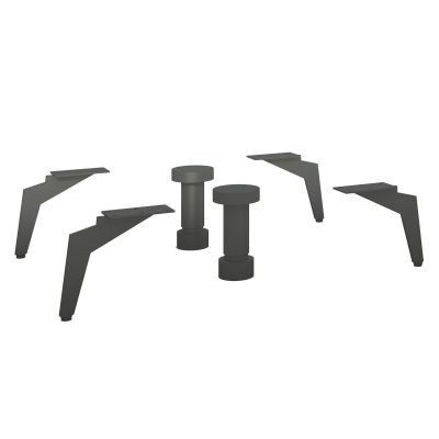 echsteiliges Set aus schwarzen Metallfüßen in zwei unterschiedlichen Formen zur stabilen Montage von Möbelstücken