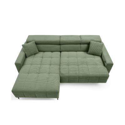 Modernes grünes Ecksofa mit Cordbezug und üppiger Polsterung, gemütliche Sitzlandschaft für das Wohnzimmer.