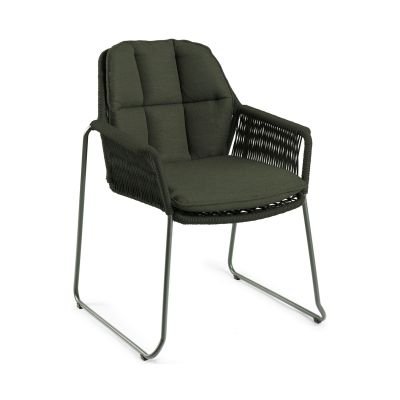 Dining Chair mit Gestell in Dark Green und Sitz-/Rückenbezug in Moss, Frontansicht