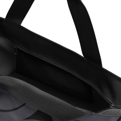 Shopper von Reisenthel, Modell Shopper M, in Grau mit großflächigem Smiley-Muster, als Nahaufnahme der oberen Öffnung und des Innenrandes.