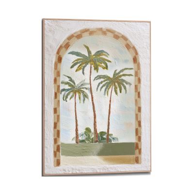 Frontansicht des Wandbilds „Palm Trio View“ in Grün, Größe 50 × 70 cm; das vollständige Motiv ist zu sehen.