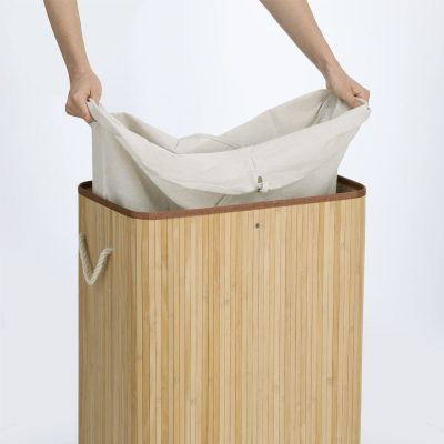 Alternative Produktansicht: Zeller Wäschesammler 2-fach; Farbe natur; Material Bambus; Ausführung: 2-fach; Maße ca. 52 × 32 × 63 cm.