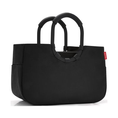 Shopper von Reisenthel, Modell Loopshopper M, in Schwarz mit schwarzen Rahmendetails, frontal mit zwei ovalen Ringgriffen.
