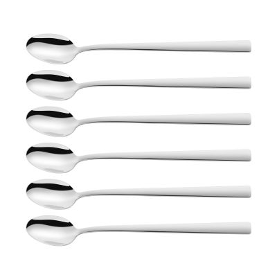 Mehrere langstielige Löffel aus Metall, Serie Dinner von ZWILLING, freigestellt auf weißem Hintergrund.