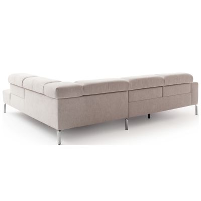 Rückansicht des Ecksofas mit durchgehender Polsterung und Metallfüßen