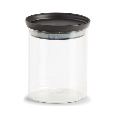 Zeller Vorratsglas m.Kunststoffdeckel; Farbe schwarz; Material Borosilikat Glas/ Kunststoff (PP); Fassungsvermögen: 650 ml; Maße ca. D 10,3 × 13 cm.