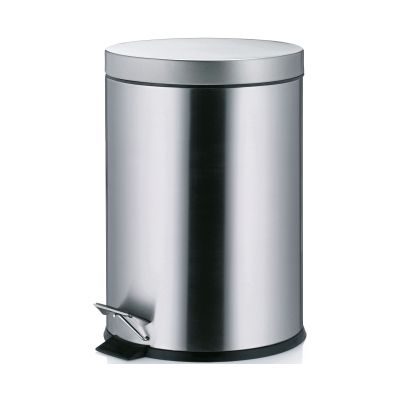Zylindrischer Kosmetikeimer in mattem Silber mit Deckel und Fußpedal