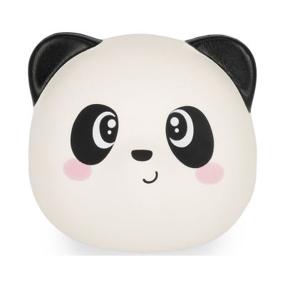 Runde Antistress-Figur im Panda-Design, frontal auf weißem Hintergrund dargestellt.