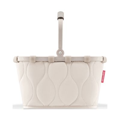 Kleiner Einkaufskorb von Reisenthel, Modell Carrybag XS, in hellem Steinbeige mit Steppstruktur, von hinten mit hochgestelltem Tragegriff