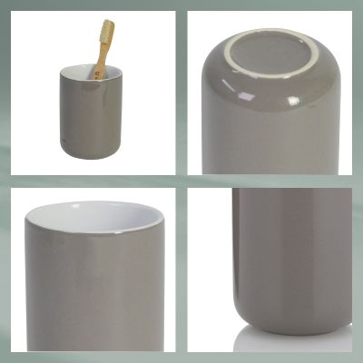 Collage mit Zahnbürste im Becher Öffnung Unterseite und Seitenansicht des Bechers in Cashmerebraun