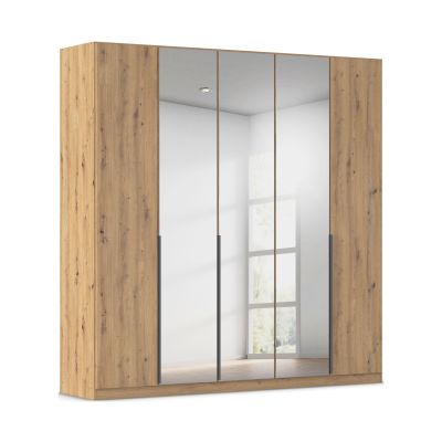 Drehtürenschrank 4-türig 2 Spiegeltüren Spiegel/Glas teilaufgelegt Dekor-Druck Eiche Artisan