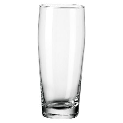 Hohes schlankes Trinkglas aus klarem Glas mit stabilem Boden freigestellt