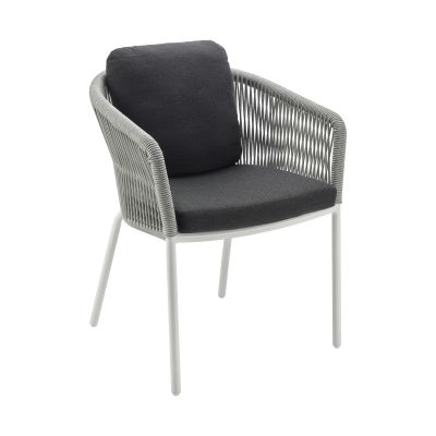 Dining Sessel Alu String-Flex white-grey / Bombay anthracite inkl. Rückenkissen