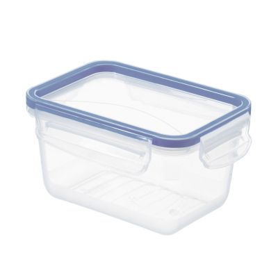 Quadratische transparente Frischhaltedose mit Deckel und blauem Dichtungsring