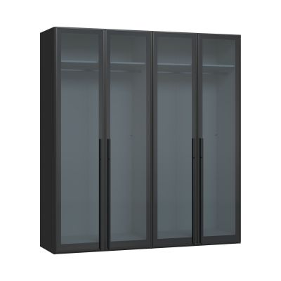 Drehtürenschrank mit geschlossenen Glasfronten und dunklem Rahmen