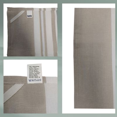 Collage mit Aufhängeschlaufe Pflegeetikett Stoffstruktur und einfarbiger Oberfläche der Geschirrtücher