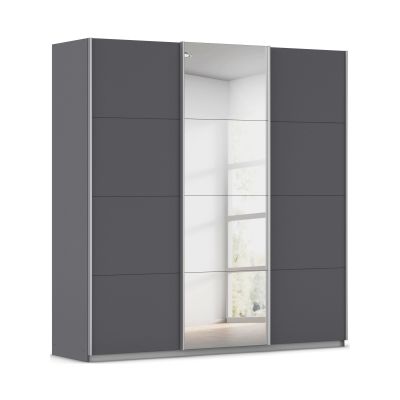 Grau-Metallicer Kleiderschrank mit Schiebetüren und mittiger Spiegeltür in modernem Design