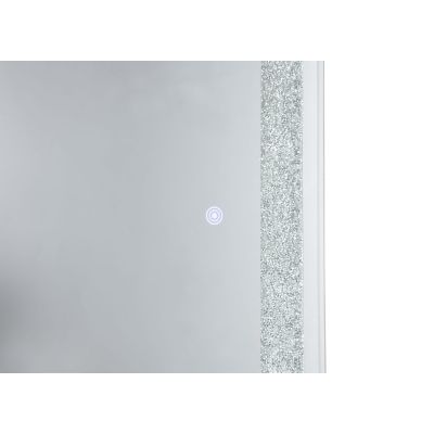 LED-Standspiegel Hermine mit Glitzereffekt, als weitere Nahaufnahme der Spiegelfläche und der runden Bedienmarkierung; Maße ca. 40 x 160 x 4,5 cm.