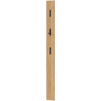 Seitliche Ansicht einer schmalen Holzleiste mit sichtbar ausgeklapptem mittleren Garderobenhaken