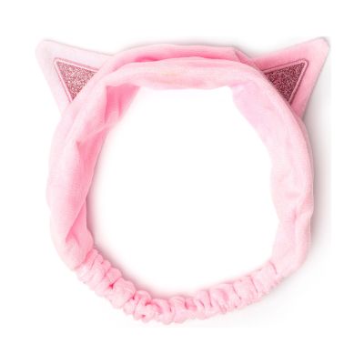 Rosa Haarband mit Katzenohren, ringförmig von vorn auf weißem Hintergrund dargestellt.