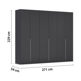 Grau-Metallicer Kleiderschrank mit Maßangaben 271 cm Breite, 229 cm Höhe und 54 cm Tiefe