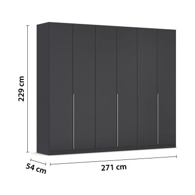 Grau-Metallicer Kleiderschrank mit Maßangaben 271 cm Breite, 229 cm Höhe und 54 cm Tiefe