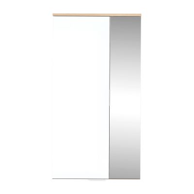 Garderobenschrank von vorne mit weißer Tür und Spiegeltür