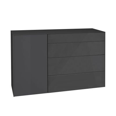 Moderne Kommode in Anthrazit mit vier Schubladen und einer Tür, minimalistisches Design mit glatten Fronten