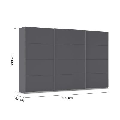Maßskizze des Schranks mit 360 cm Breite, 229 cm Höhe und 62 cm Tiefe