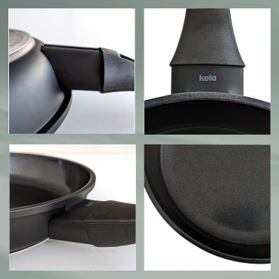 Collage mit Griffansatz Pfannenrand Seitenwand und beschichteter Innenfläche
