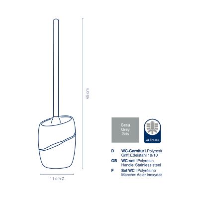 Schematische Darstellung der grauen WC Garnitur mit Angaben zu Abmessungen Material und Ausführung