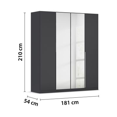 Grau-Metallicer 4-türiger Kleiderschrank mit den Maßen 181 cm Breite, 210 cm Höhe und 54 cm Tiefe
