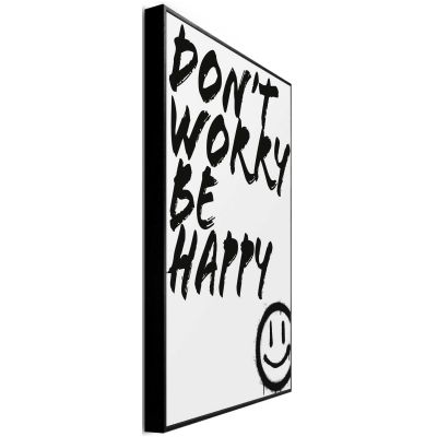 Seitliche Schrägansicht des Wandbilds „Don't Worry“, 20 × 30 cm; Profil, Kante und Tiefe des Bildes sind erkennbar.