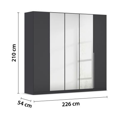 Grau-Metallicer Kleiderschrank mit eingezeichneten Maßen von 226 cm Breite, 210 cm Höhe und 54 cm Tiefe