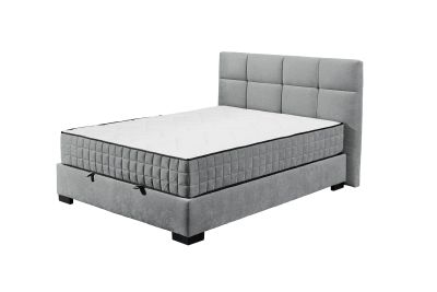 Boxspringbett „Wind 89 anthrazit“ mit Premium-9-Zonen-Tonnentaschenfederkern-Matratze, schräg von vorne fotografiert, Liegefläche ohne Kissen