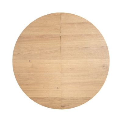 Draufsicht auf eine runde Holzplatte mit sichtbarer Maserung