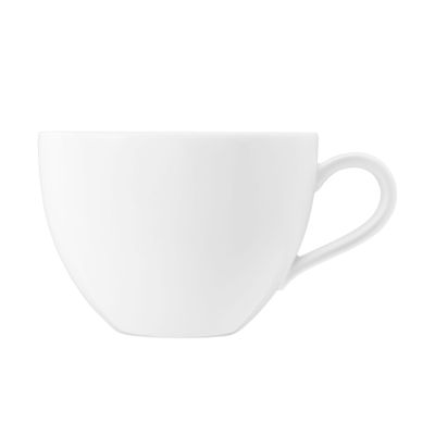 Tasse in Weiß. Darstellung: Ansicht der zweiten Seite. Merkmale: kleine geradlinige Form mit Henkel.