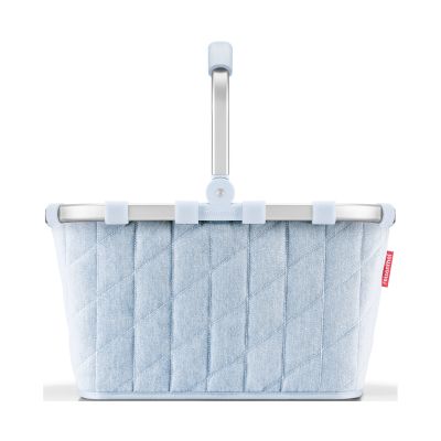 Reisenthel Carrybag in Rhombus Denim von vorne mit hellblauem Rautenmuster, stabilem Tragebügel und verstärktem Rand