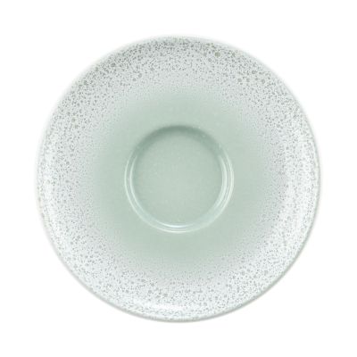 Untertasse in Mint. rund, fein gesprenkelt und mit mittiger Vertiefung. Ansicht: Draufsicht.