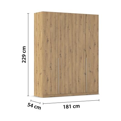 4-türiger Kleiderschrank in Eiche Artisan mit Maßen 181 cm Breite, 229 cm Höhe und 54 cm Tiefe