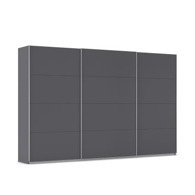 Großer grau-metallicer Kleiderschrank mit drei Schiebetüren und klarer minimalistischer Optik
