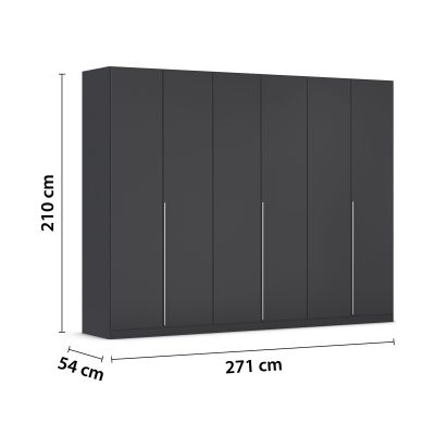 Grau-Metallicer Kleiderschrank mit Maßangaben 271 cm Breite, 210 cm Höhe und 54 cm Tiefe