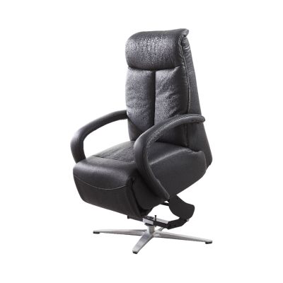 Schwarzer Relaxsessel mit ergonomischer Form, Armlehnen und Metallfuß mit Aufstehhilfe