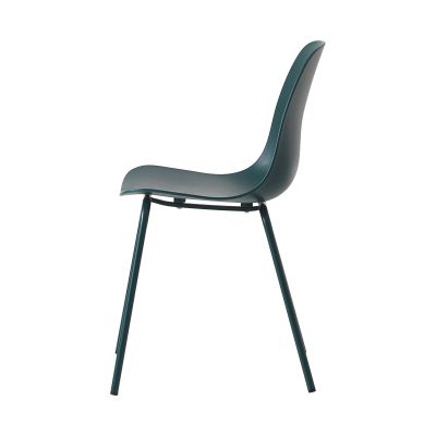 Moderner Kunststoffstuhl mit ergonomischer Sitzschale in Grün, Seitenansicht