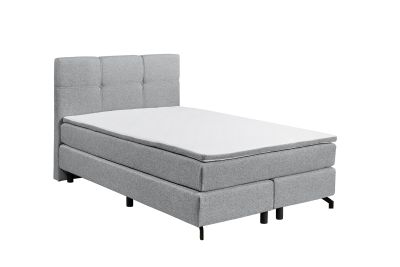 Boxspringbett „Lumos 08 grey“ mit Komfort-Topper und Tonnentaschenfederkern-Matratze, schräg von vorne fotografiert, ohne Kissen auf der Liegefläche
