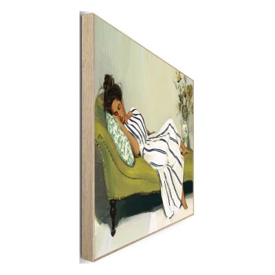 Seitliche Schrägansicht des Wandbilds „Napping Beauty“, 50 × 40 cm; Profil, Kante und Tiefe des Bildes sind erkennbar.